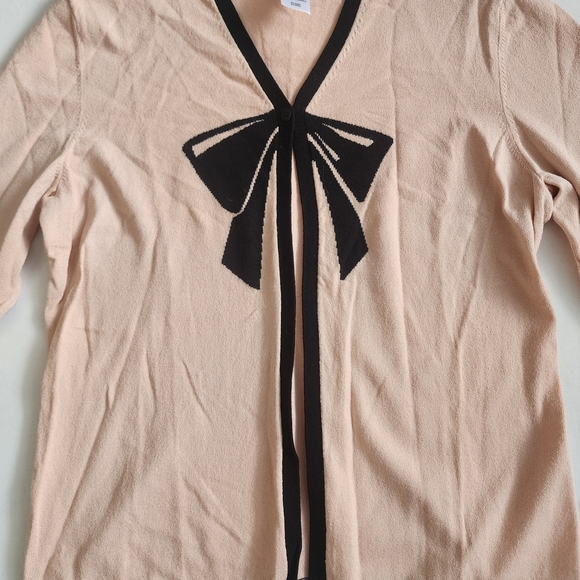 Jones New York Size S Pink Cardigan w/ Black Bow Coquette - Picture 2 of 9